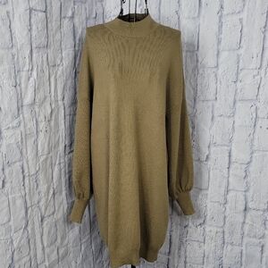 Zesica Olive‎ Green Mock Neck Balloon Sleeves Sweater Dress Large NWOT